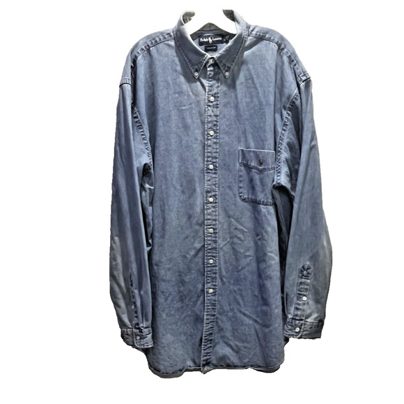 Polo Ralph LAUREN Denim Flesh Pony Western Workwear Shirt Vintage XLT - Picture 2 of 8